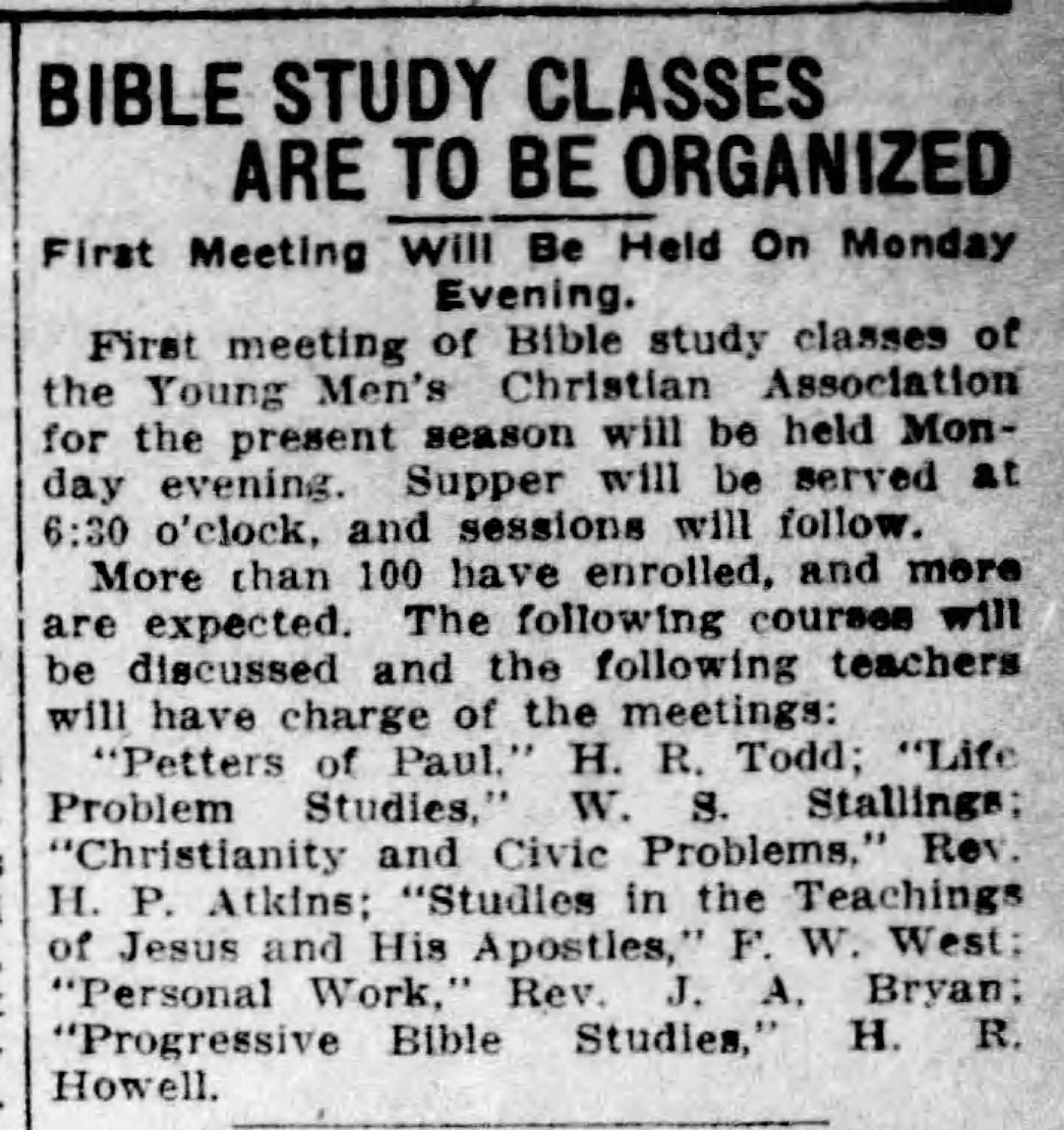 Bible Study Classes Are To Be Organized